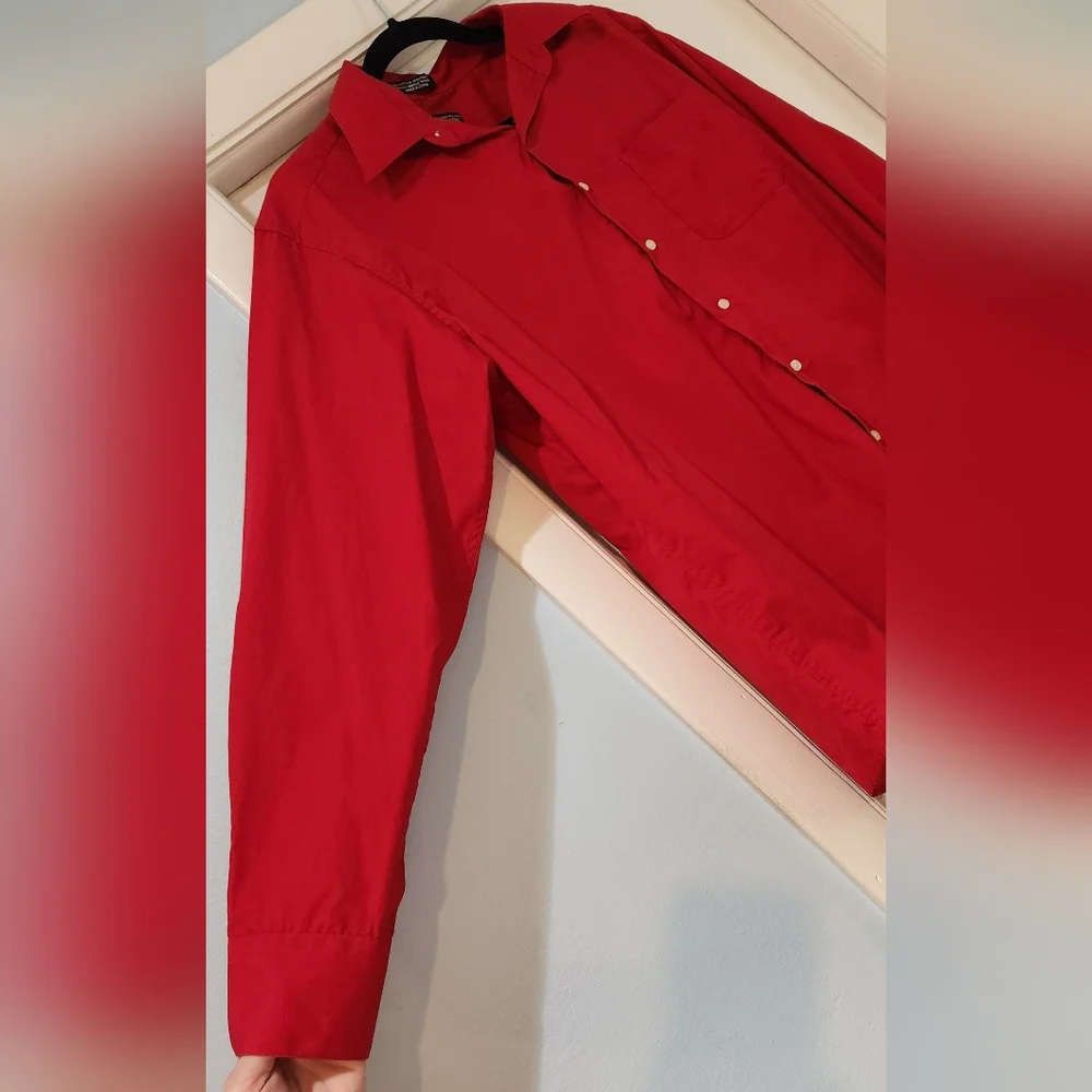 Men's Bill Robinson Red Button Down Long Sleeve Shirt, Size M - Picture 6 of 16